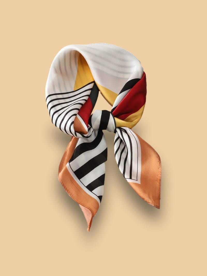 Foulard Tour De Cou Vintage En Soie - Marque Monique - 70x70 Cm - Ocre Orange