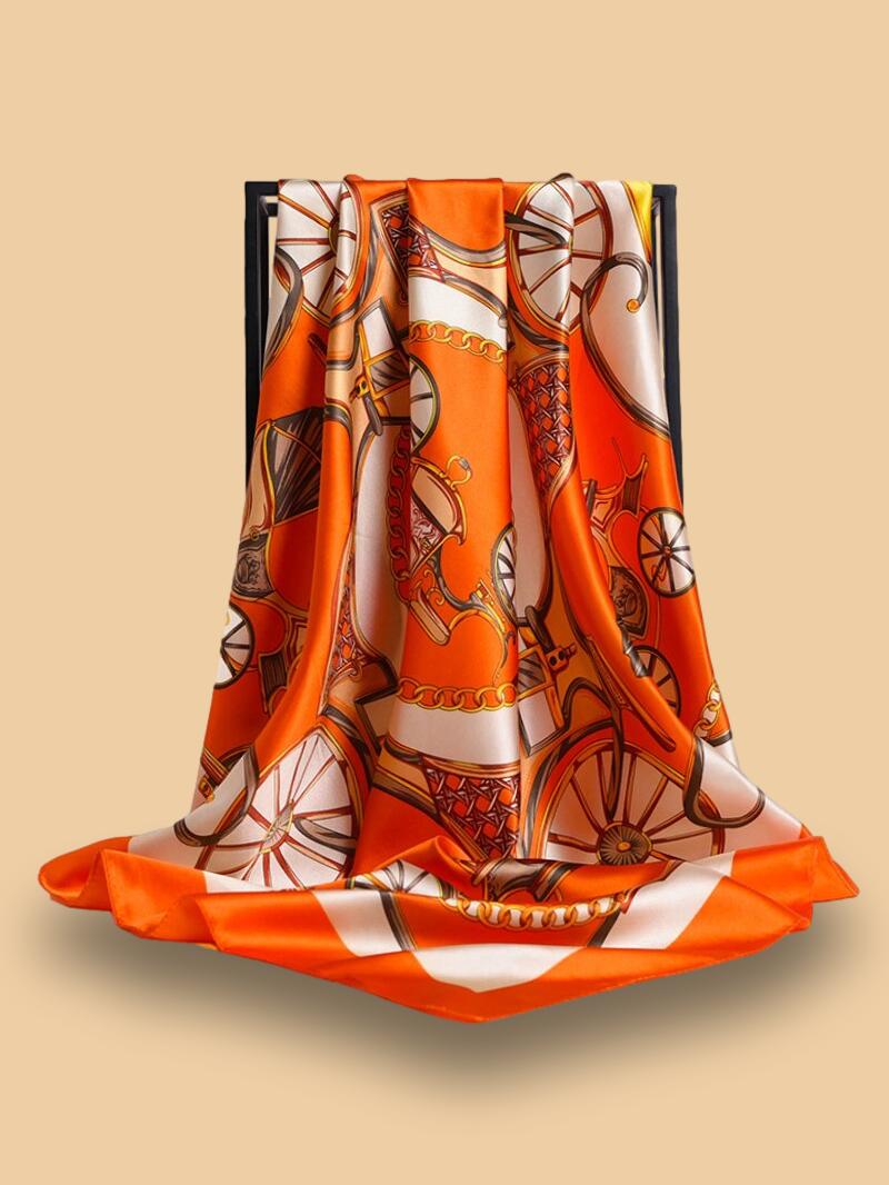 Foulard orange marron et or 85x85 cm - Accessoires & Bagagerie